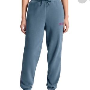 Puma Blue Jogger Sweatpants with Pink Logo